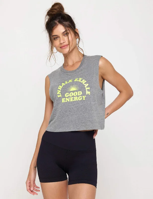 Good Energy Callie Crop Tank - Heather Grey sage tank top