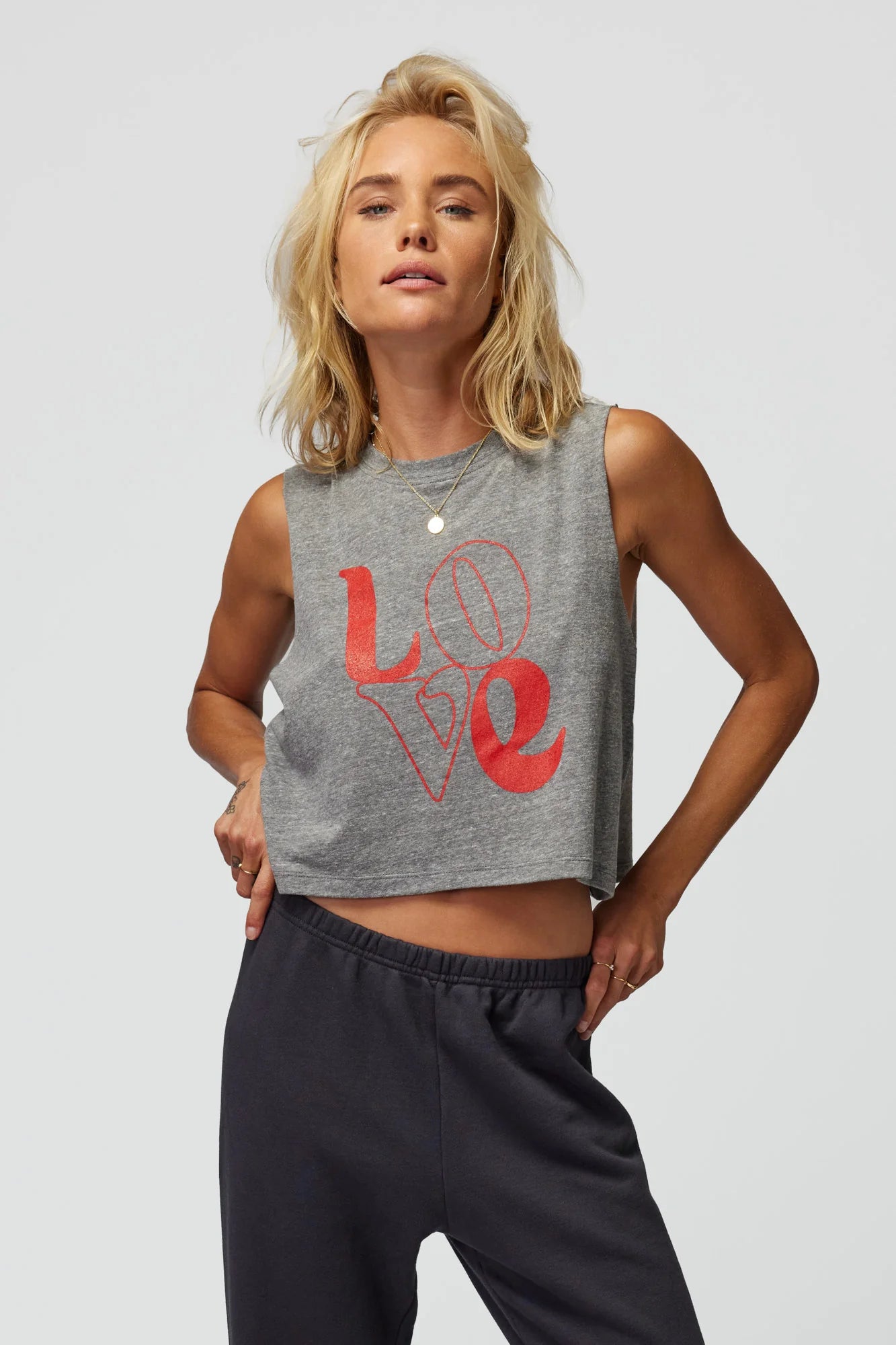 Spiritual Gangster Love Callie Crop Tank - Heather Grey cutout tank top