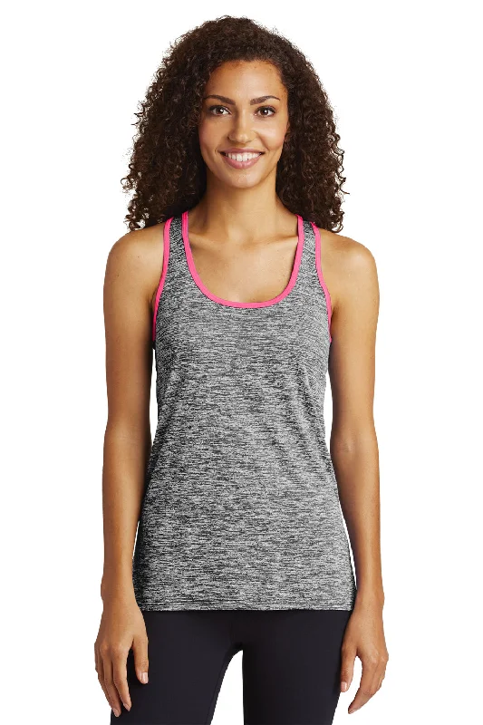 Sport-Tek Womens Electric Heather Moisture Wicking Tank Top - Black Electric/Neon Pink coral tank top