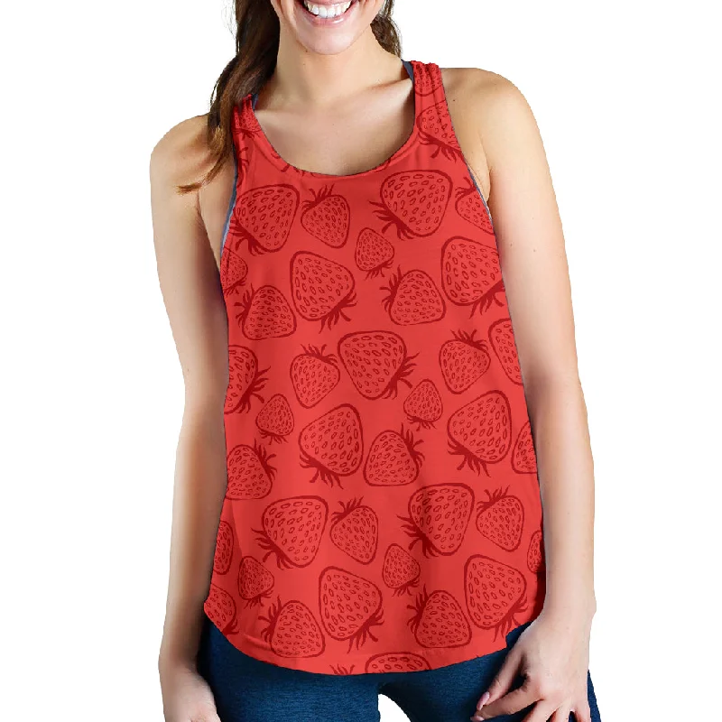 strawberry pattern red background Women Racerback Tank Top spandex blend tank