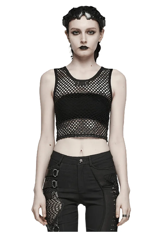 Stylish Punk Female Black Fishnet Crop Tank Top fitted tank top