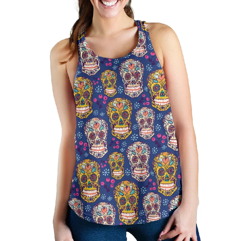 Sugar skull flower pattern Women Racerback Tank Top vintage tank top