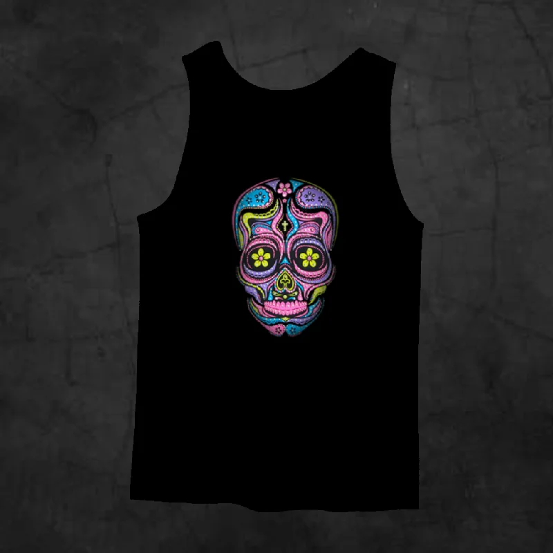 SUGAR SKULL NEON TANK TOP lace back tank