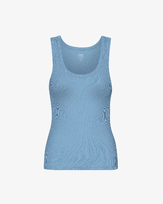 Women Organic Rib Tank Top - Seaside Blue trendy tank top