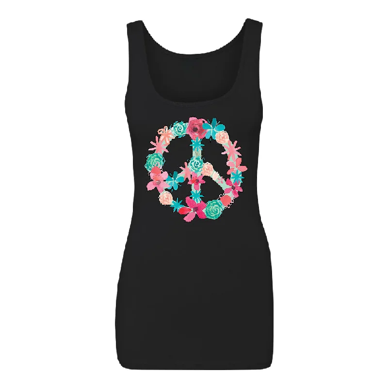 Zexpa Apparel™ Floral Peace Sign Garden Nature Women's Tank Top Colored Flowers Shirt summer tank top