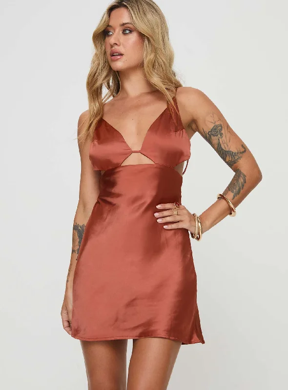 Alexo Mini Dress Rust Cowl Neckline Elegant