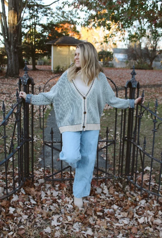 Always Trendy Cardigan in Taupe Multi Polka Dot Checkered Tartan