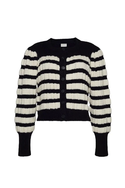 Anna Striped Cardigan in Ivory and Black Open Front Closed Front Wrap Front