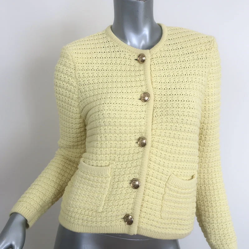 Ba&Sh Gaspard Crochet Knit Cardigan Baby Yellow Cotton-Blend Size Small Hooded Caped Shawl Collar