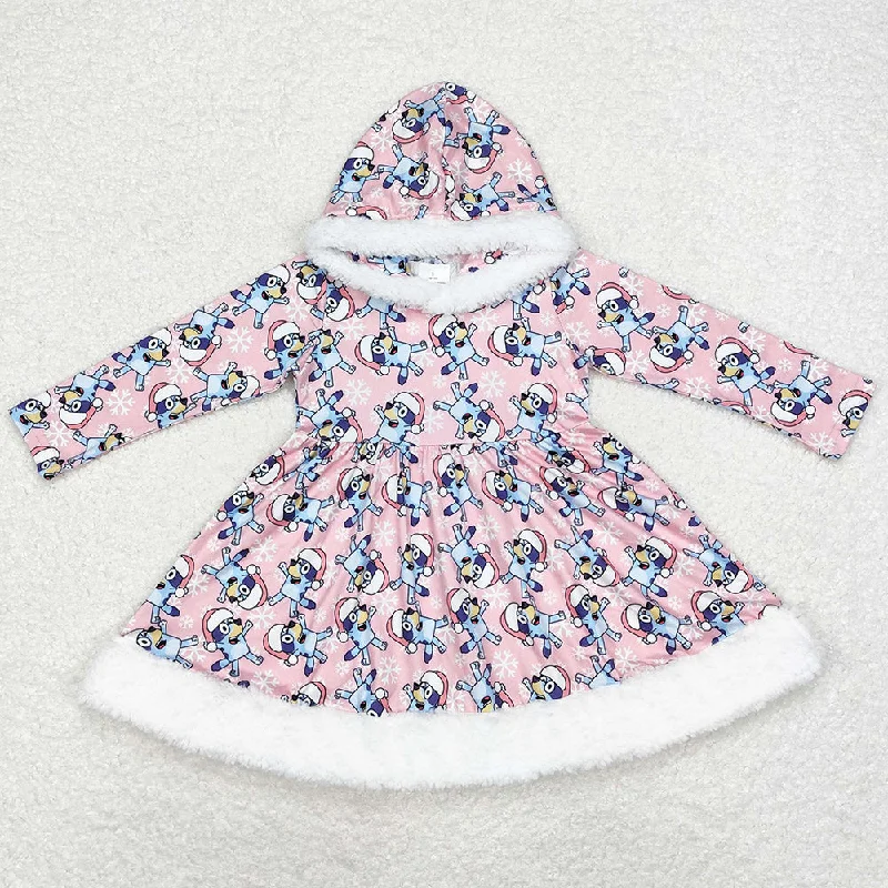 Baby Girls Dress Christmas Dogs Hooded Knee Length Dresses GLD0724 Crew Neckline Casual