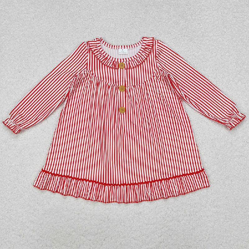 Baby Girls Dress Christmas Red Stripes Buttons Ruffle Gowns Dresses GLD0933 Tunics Sophisticated sleek