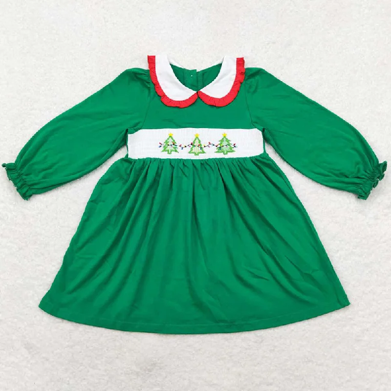 Baby Girls Dress Christmas Tree Green Knee Length Smocked Dresses GLD0559 Tunics Denim casual