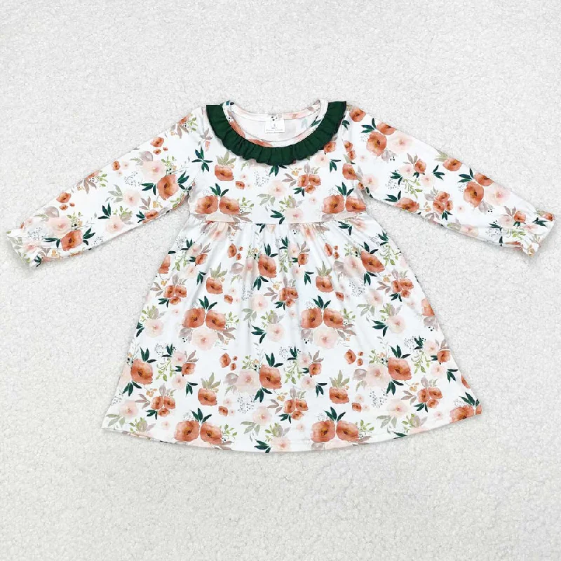 Baby Girls Dress Green Orange Flowers Fall Knee Length Dresses GLD0690 Tunics Modern contemporary