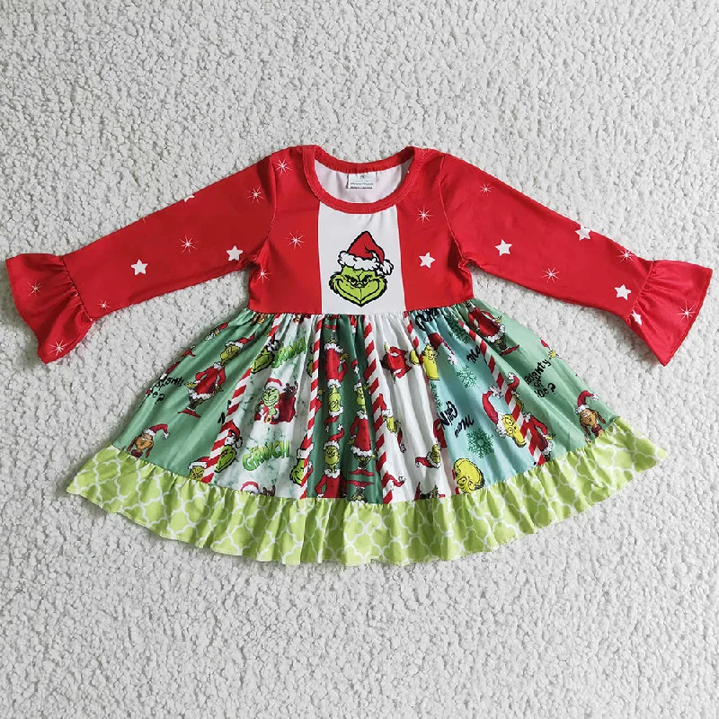 Boutique Christmas Baby Girls Dress Long Sleeve Girls Twirl Dresses GLD0099 Floral Print girly