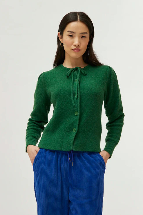 Bow Knit Cardigan - Green Fleece Cardigan Nylon Polyester