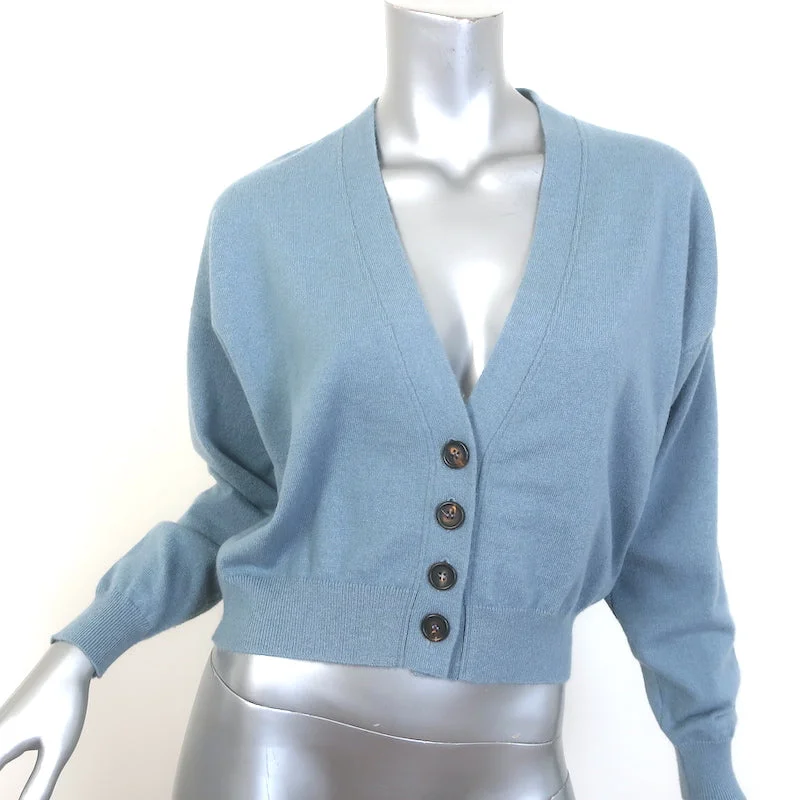 Brunello Cucinelli Monili-Trim Cashmere V-Neck Cardigan Blue Size Extra Small Spandex Blend Rayon Blend Denim Blend