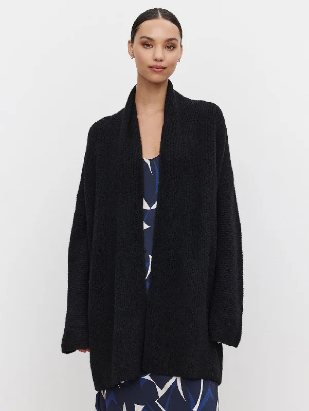 Calli Cardigan - Black Denim Fabric Leather Fabric Suede Fabric