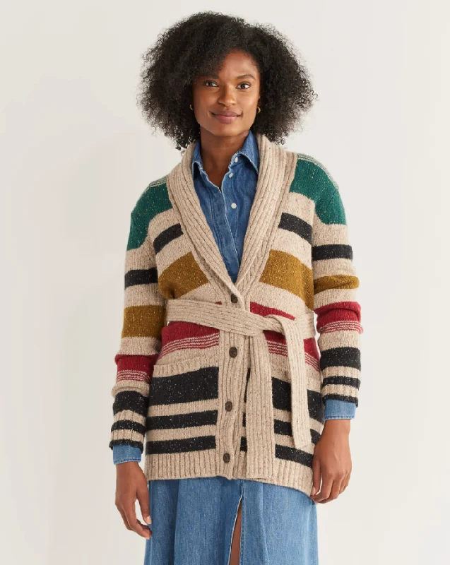 Camp Stripe Cardigan <br> Ivory Multi Stripe Jersey Fabric Tulle Fabric Batik Fabric