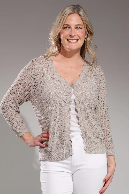 3/4 sleeve Lace Knit Cardigan | SAND | 7311A1 Wool Fabric Cashmere Fabric Tweed Fabric