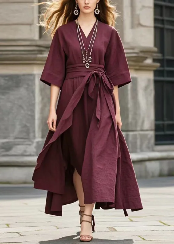 Chic Mulberry Tie Waist Exra Large Hem Cotton Robe Dresses Summer Tunics Sophisticated sleek