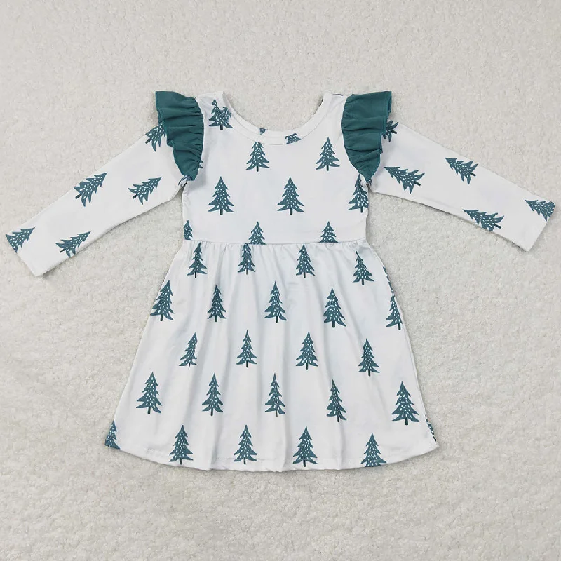 Christmas Tree Print Baby Girls Dress Long Sleeve Dresses GLD0440 Tunics Handmade artisanal