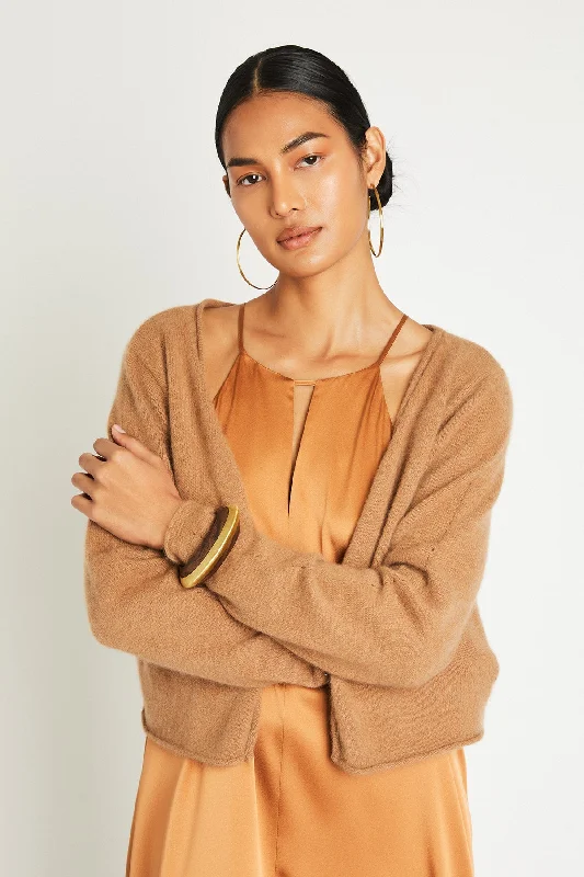 + Beryll Katharine Cashmere Cropped Cardigan | Camel Hooded Cardigan Collared Cardigan Shawl Collar