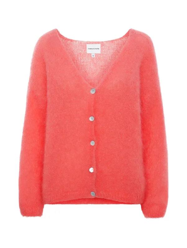 Cornelia Cardigan - Coral Red Plaid Cardigan Polka Dot Checkered