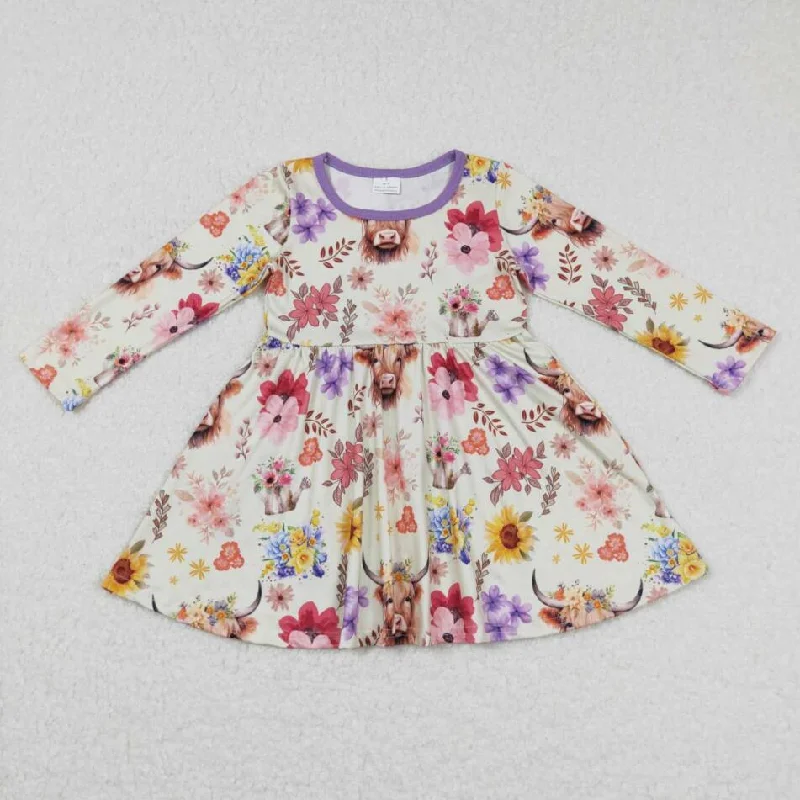 Cute Baby Highland Cow Flower Knee-length Dress Tunics Sophisticated sleek