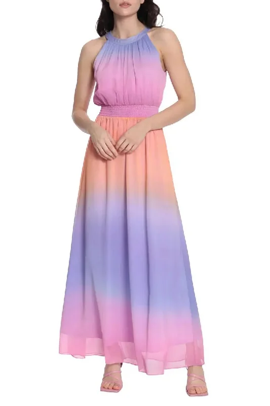 Donna Morgan Halter Neck Sleeveless Back Zipper Long Chiffon Dress Tunics Evening elegant