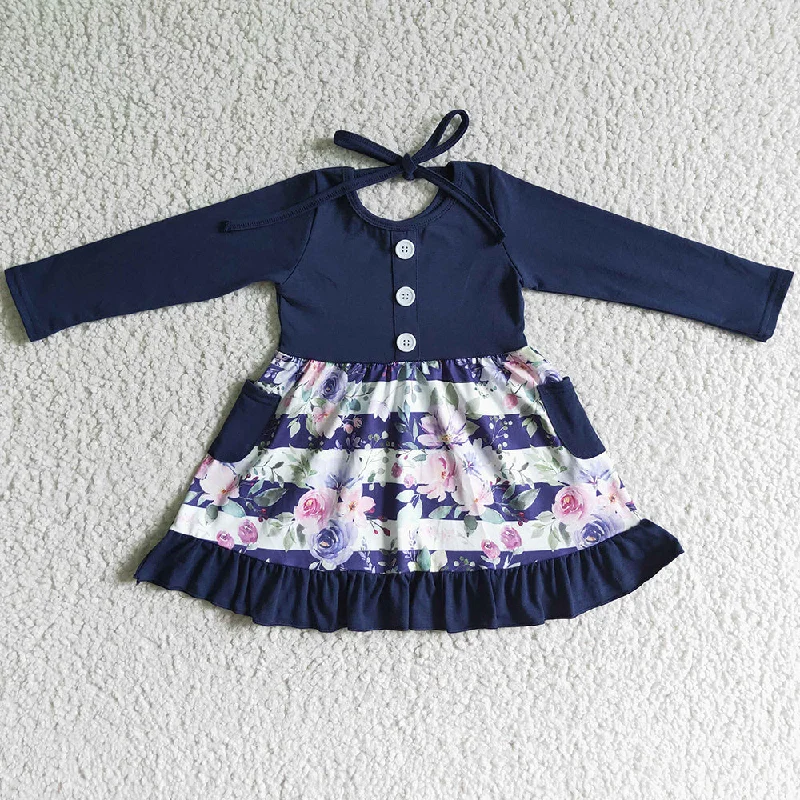 Fall Flower Print Girls Dress Long Sleeve GLD0052 Tunics Canvas sturdy