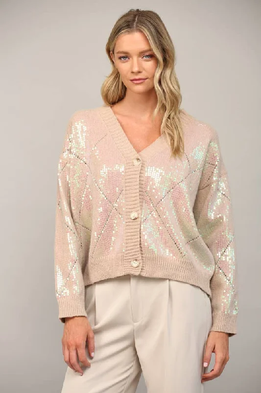 Moon Sequin Cardigan Solid Color Striped Floral Print