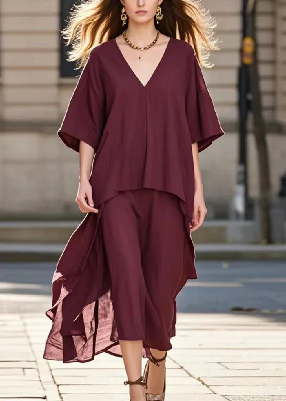 Fitted Mulberry Oversized Cotton Fake Two Piece Dress Summer Tunics Stylish elegant