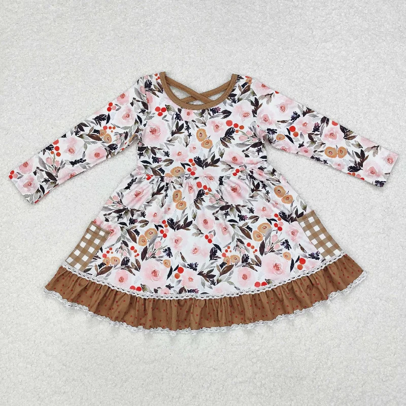 GLD0530 Baby Girls Fall Pumpkin Ruffle Checkered Knee Length Dress Tunics Recommended stylist