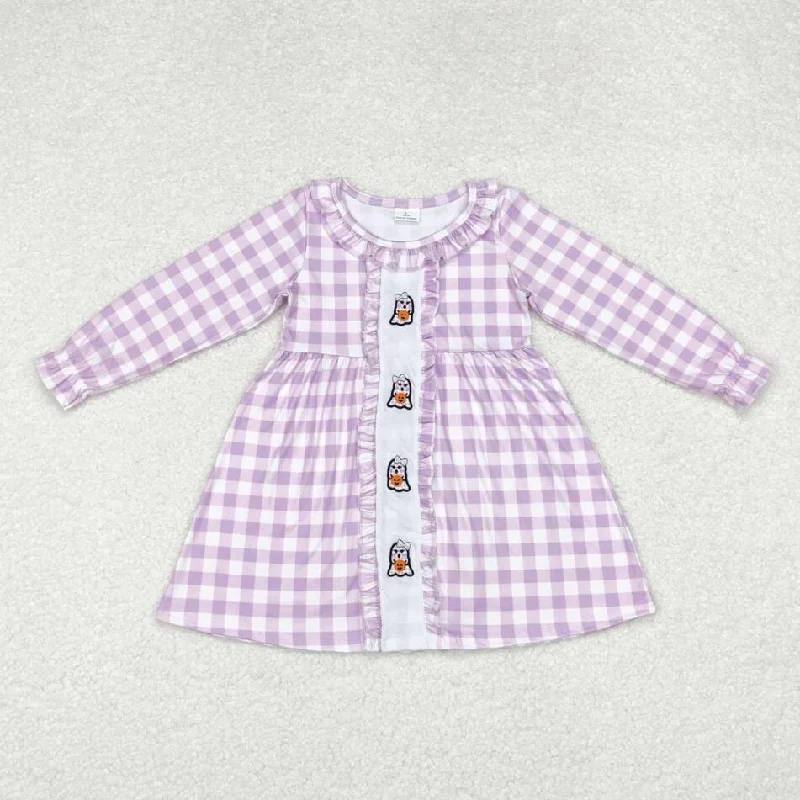 GLD0626 Baby Girls Halloween Ghost Pumpkin Purple Gingham Long Sleeve Dress Tunics Review highly