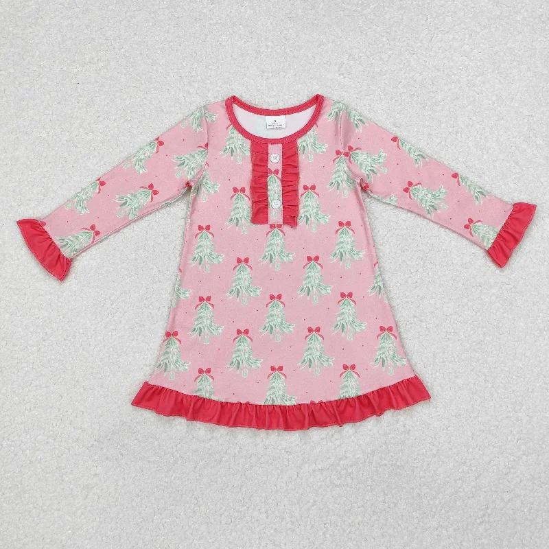 GLD0636 Baby Girls Christmas Tree Pink Long Sleeve Knee Length Dress Bodycon Club Sequined