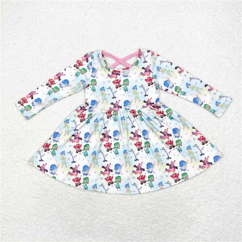 GLD0666 Baby Girls Outside Cartoon Long Sleeve Knee Length Dresses Tunics Business professional