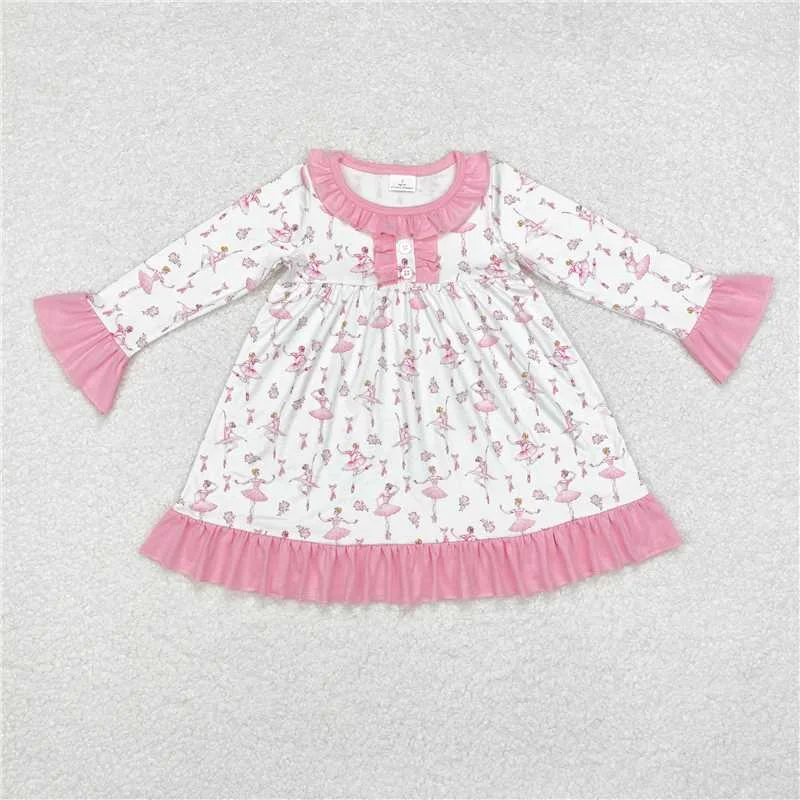 GLD0720 Baby Girls Pink Dance Ruffle Knee Length Gowns Dresses Tunics Cozy soft