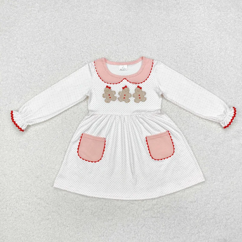 GLD0765 Baby Girls Christmas Dots Pink Gingerbread Knee Length Dress Tunics New arrival