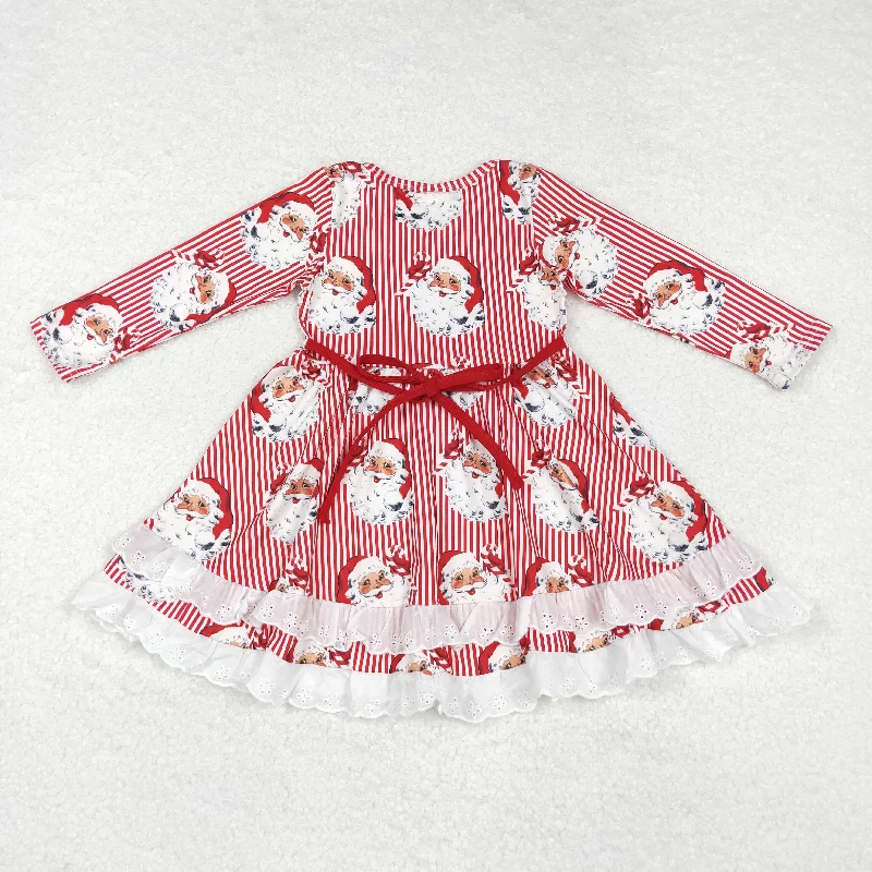 GLD0786 Baby Girls Christmas Stripes Santa Ruffles Knee Length Dress Tunics Office stylish