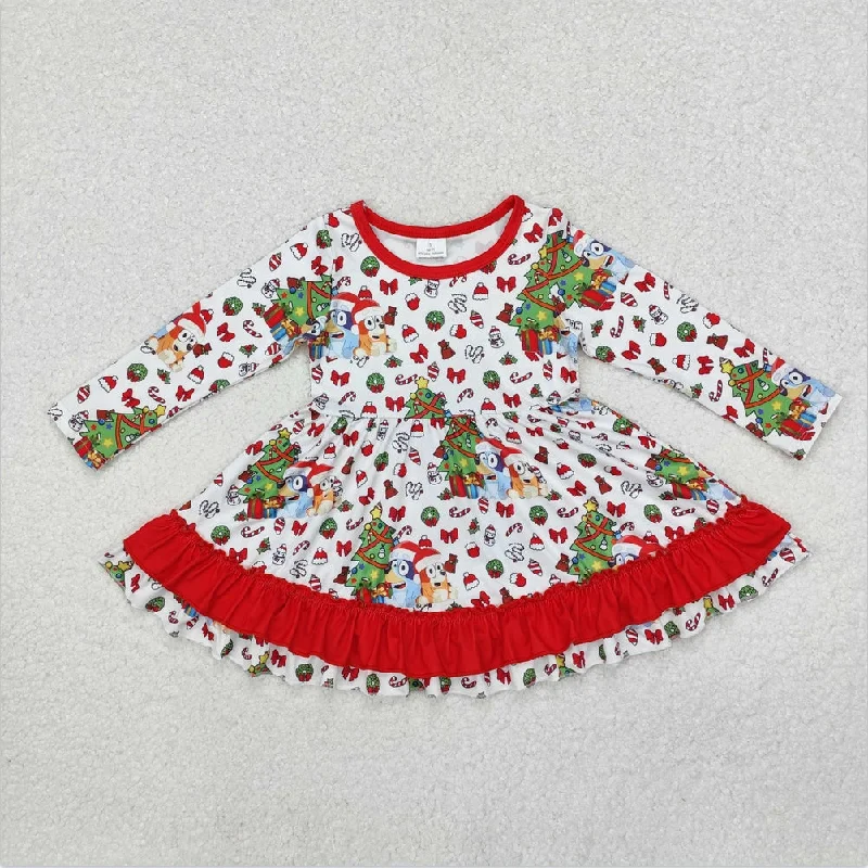 GLD0792 Baby Girls Christmas Cartoon Dog Long Sleeve Dress Tunics Recommended stylist