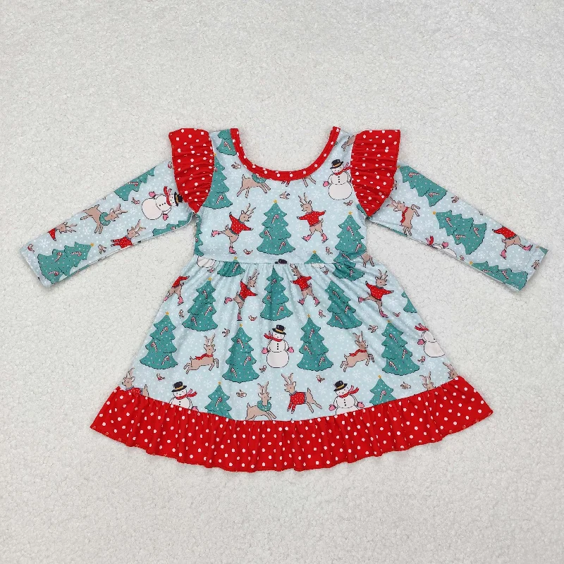 GLD0794 Baby Girls Christmas Tree Snowman Knee Length Dress Tunics Winter warm