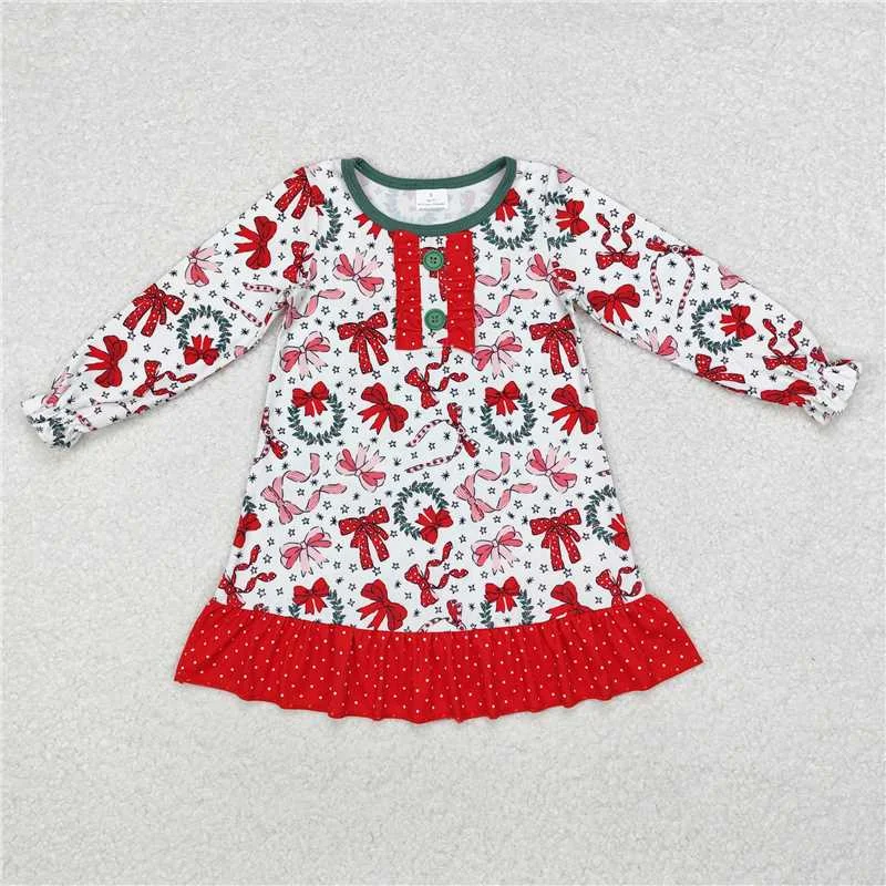 GLD0855 Baby Girls Christmas Red Bows Ruffle Knee Length Gowns Dresses Tunics Luxurious high-end