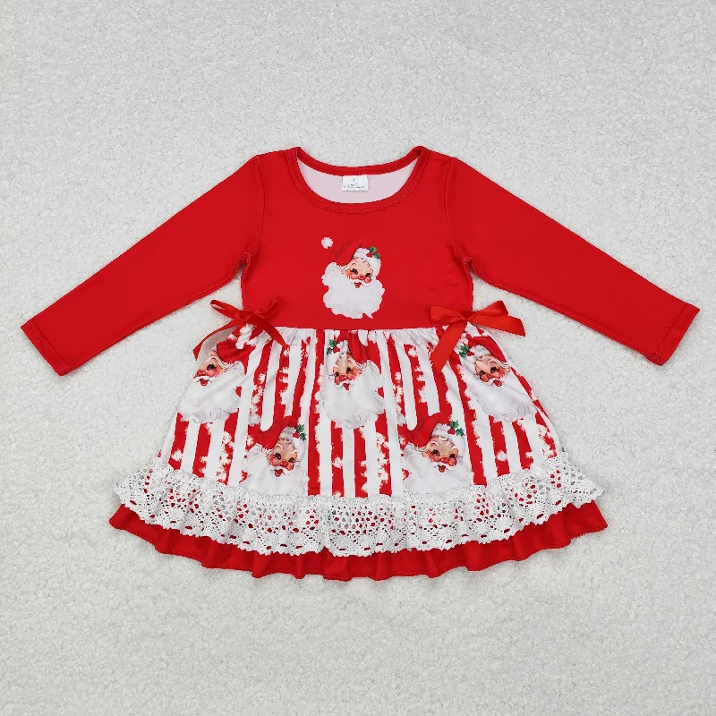 GLD0881 Baby Girls Christmas Santa Ruffle Knee Length Dress Tunics Leisure comfortable