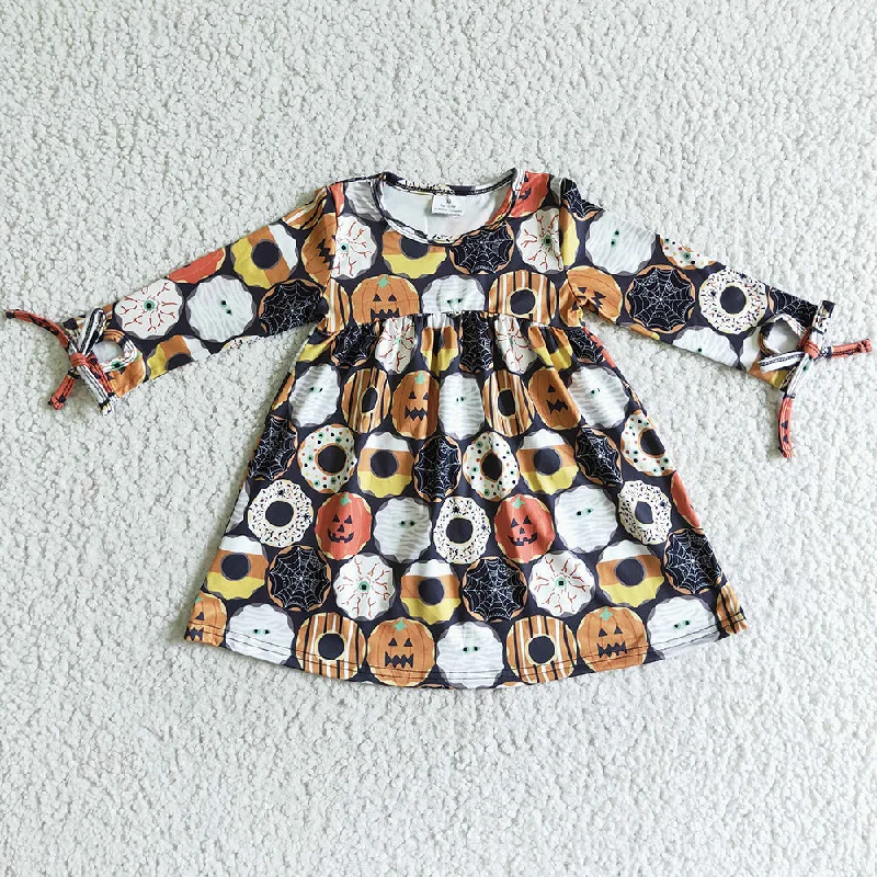 Halloween Baby Girls Dress Pumpkin Donuts Print Cute Dresses GLD0066 Tunics Bridal satin