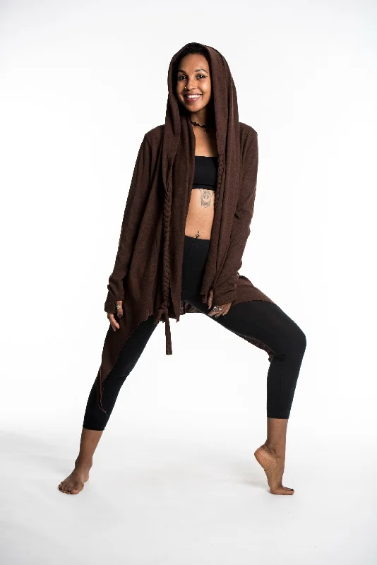 Hooded Cardigan in Brown Crew Neck V-Neck Turtle Neck