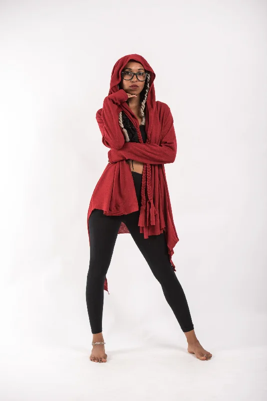 Hooded Cardigan in Red Collared Crew Neck Turtle Neck