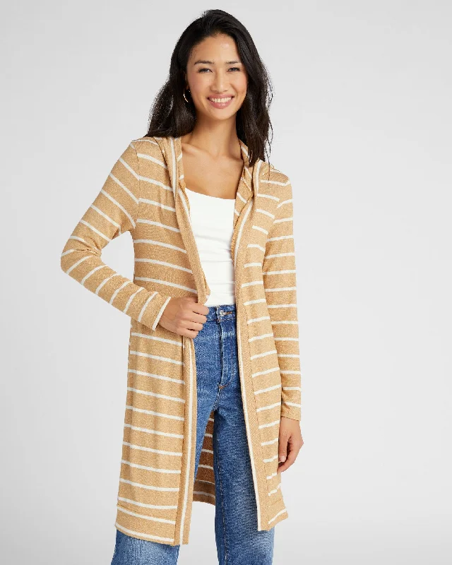 Intermingle Striped Hooded Cardigan Satin Blend Silk Blend Wool Blend