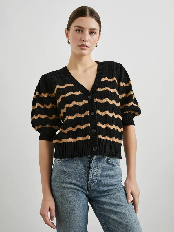 Isla Cardigan - Black Camel Stripe Soft Cozy Warm