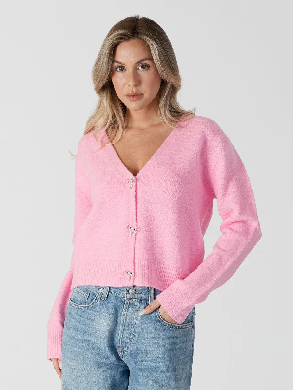 Kailie Bow Cardigan - Pink Elasticated Padded Insulated