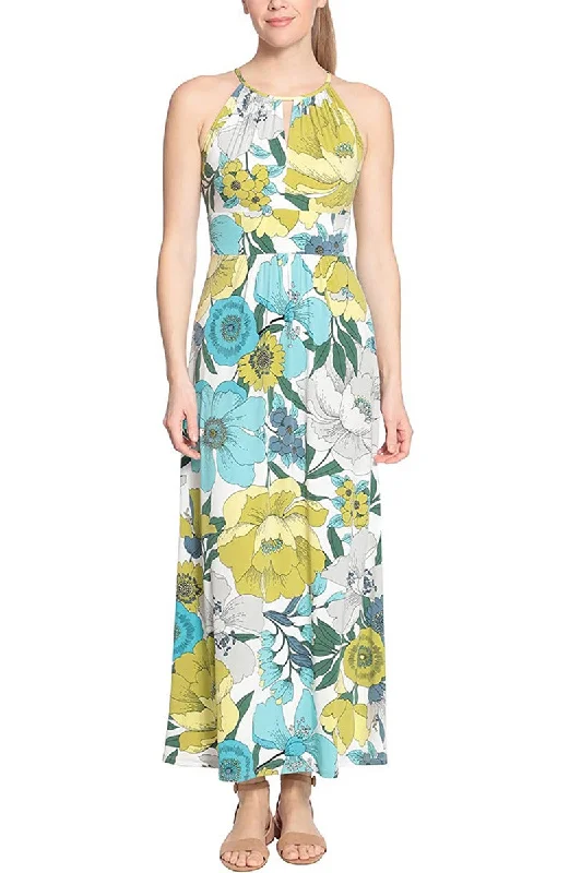 London Times Halter Neck Keyhole Front Bodycon Multi Print Jersey Maxi Dress Tunics Recommended stylist